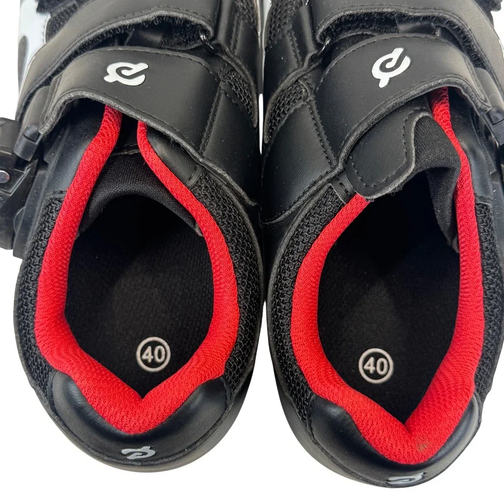 Peloton Cycling Shoes Black Red White Synthetic Indoor Spin Bike Sz 40 Men 7 7.5